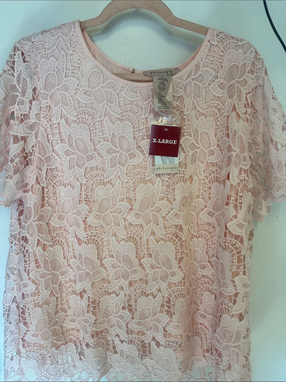 Philosophy Light Pink Floral Lace Short Sleeve Top